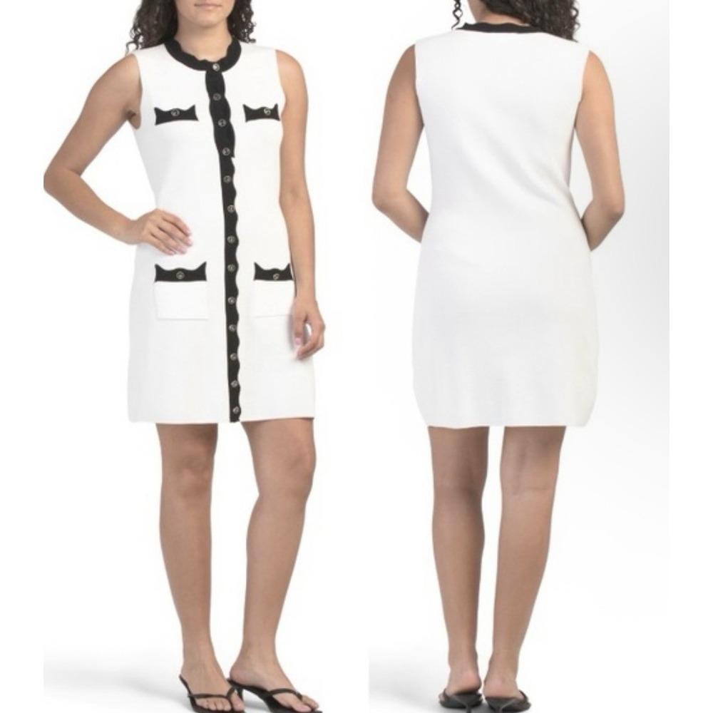 Nanette Lepore Women's White Black Button Front Sleeveless Knit Dress Sz XL New
